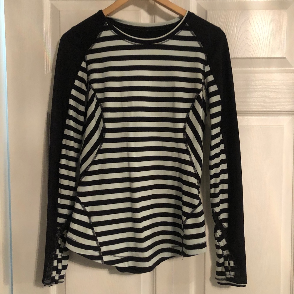 lululemon athletica Black and White Striped Long Sleeve Tee